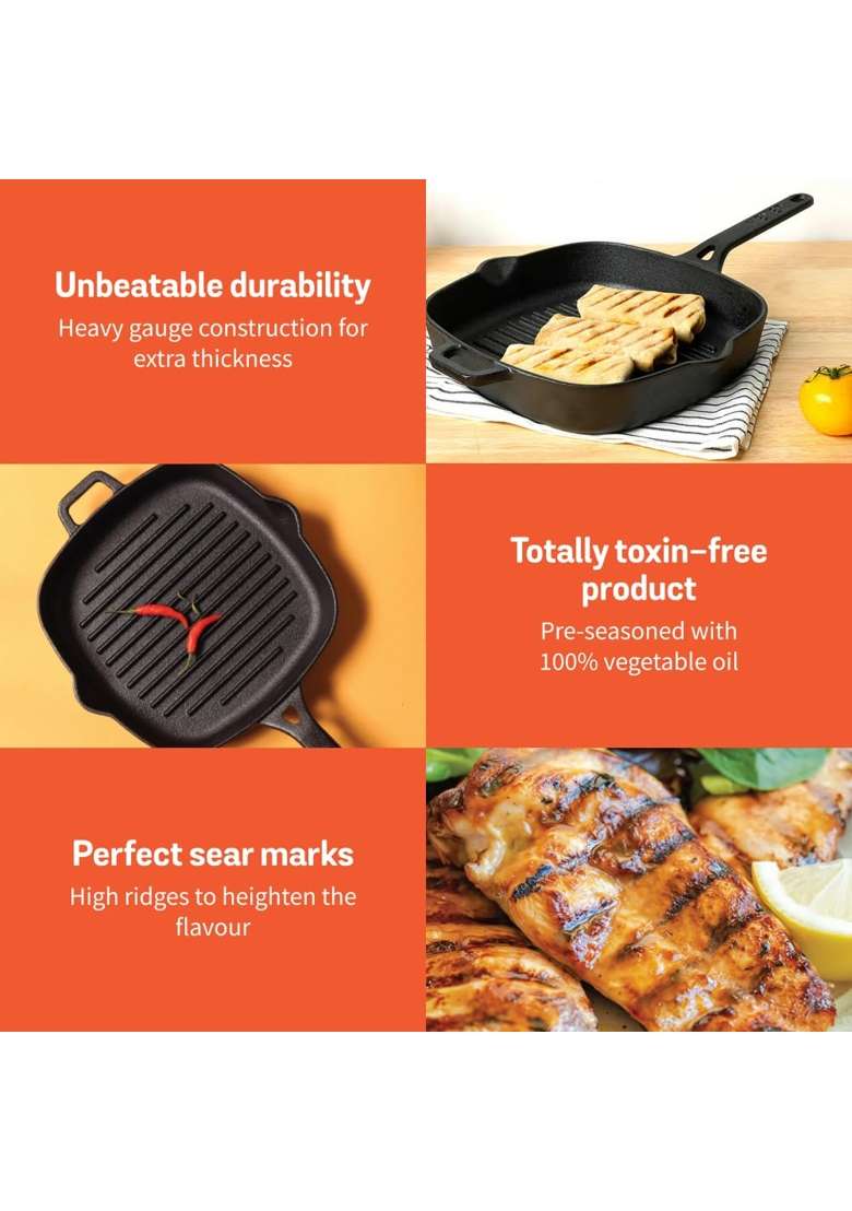 Meyer Cast Iron Grill Pan Cast Iron Pan | 25 cm | 9.8 Inch | Induction Compatible - Indya