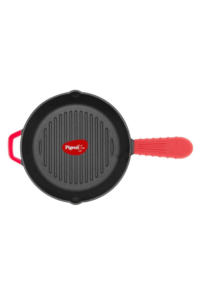 Pigeon By Stovekraft Cast Iron Grill Pan | 25 cm | 9.8 Inch | Non-Toxic | Pre-Seasoned | Non-Stick - Indya