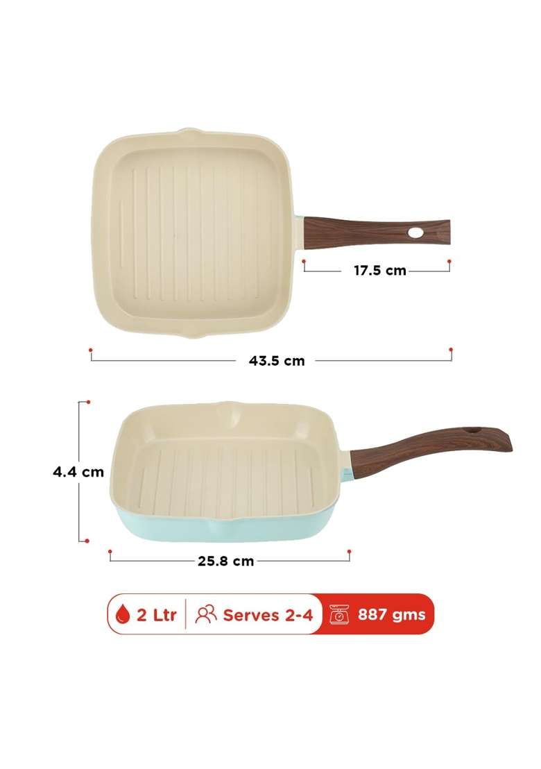 Vinod Ceravit Ceramic Non Stick Grill Pan | 2 L | 2.1 Qt | 24 cm | 9.4 Inch | Induction Compatible | PFOA Free | Non-Toxic - Indya
