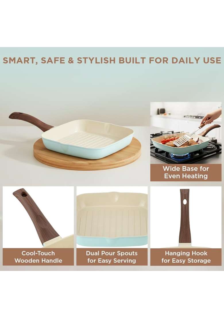 Vinod Ceravit Ceramic Non Stick Grill Pan | 2 L | 2.1 Qt | 24 cm | 9.4 Inch | Induction Compatible | PFOA Free | Non-Toxic - Indya