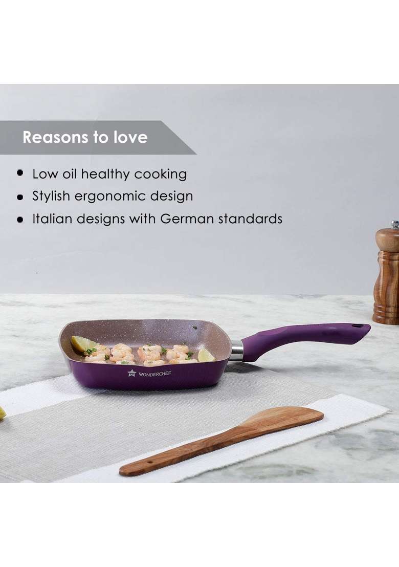 Wonderchef Royal Velvet Non-Stick Grill Pan for Kitchen | 20 cm | 7.9 Inch | Induction Compatible | PFOA Free | Non-Toxic - Indya