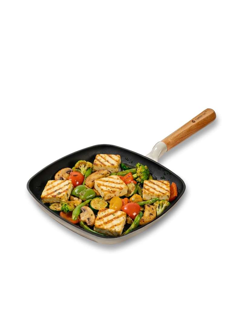 CUMIN CO. Enamel Cast Iron Grill Pan | 1.2 L | 1.3 Qt | 24 cm | 9.4 Inch | Induction Compatible | Non-Toxic | Non-Stick - Indya