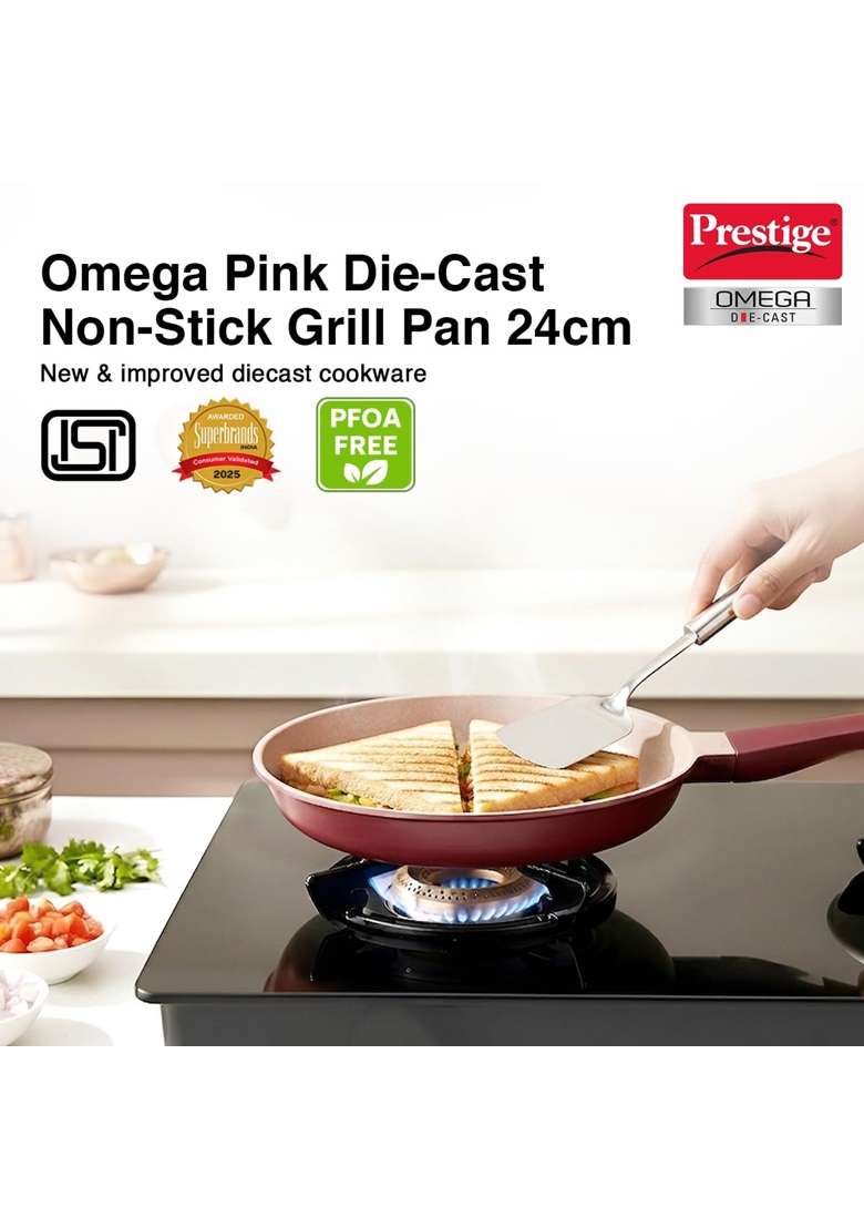 Prestige Omega Die-Cast Non-Stick Grill Pan | 24 cm | 9.4 Inch | Heavy Bottom - Indya