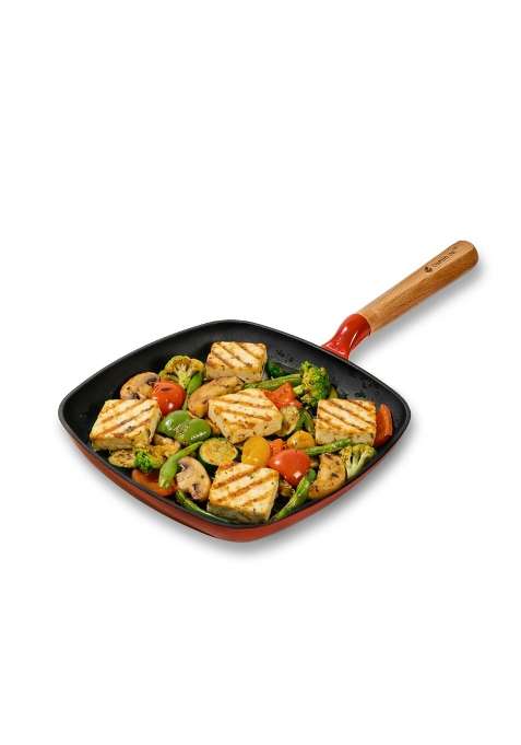 CUMIN CO. Enamel Cast Iron Grill Pan | 1.2 L | 1.3 Qt | 24 cm | 9.4 Inch | Induction Compatible | Non-Toxic | Non-Stick
