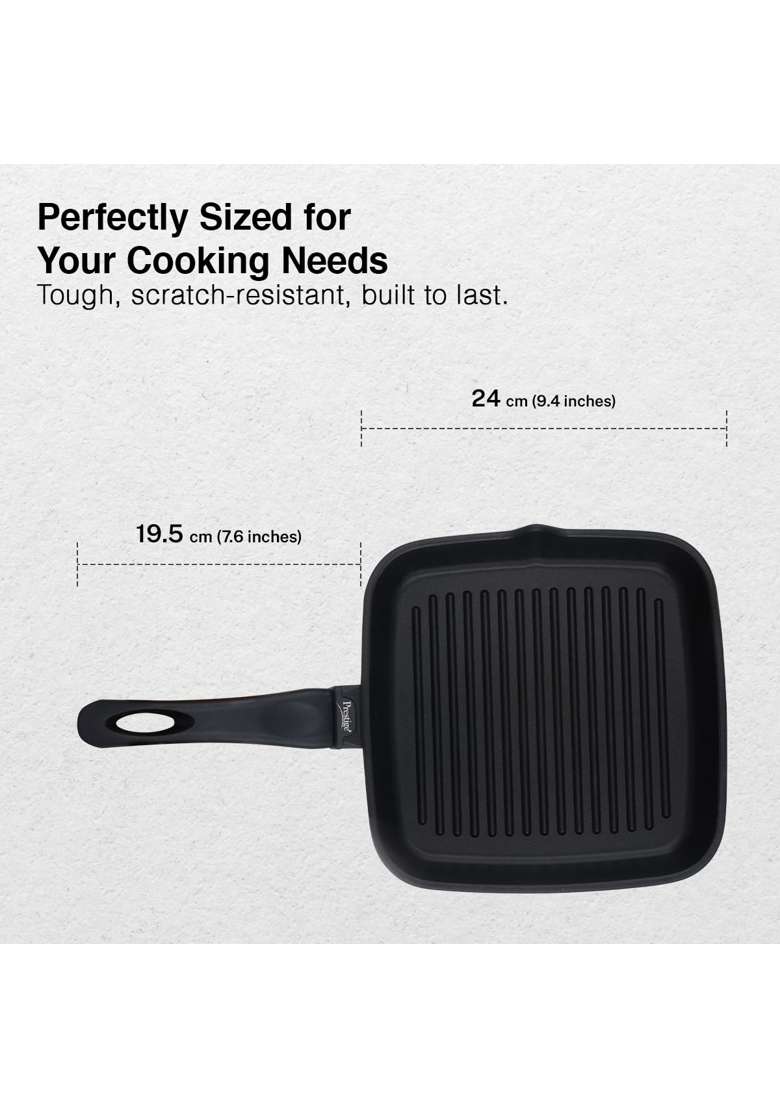 Prestige Omega Die Cast Aluminium Non-Stick Square Grill Pan 3-Layer Easy Release | 24 cm | 9.4 Inch | Induction Compatible - Indya