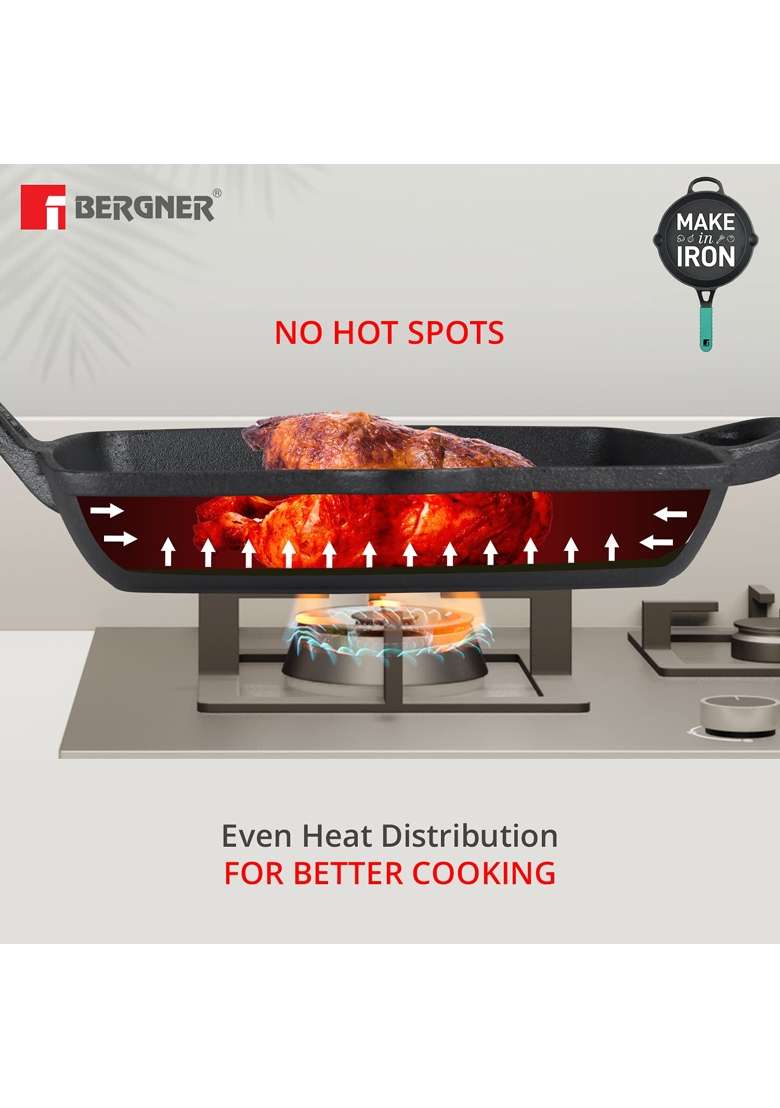 BERGNER Elements Cast Iron Reversible Grill Pan | 30 cm | 11.8 Inch | Pre-Seasoned - Indya