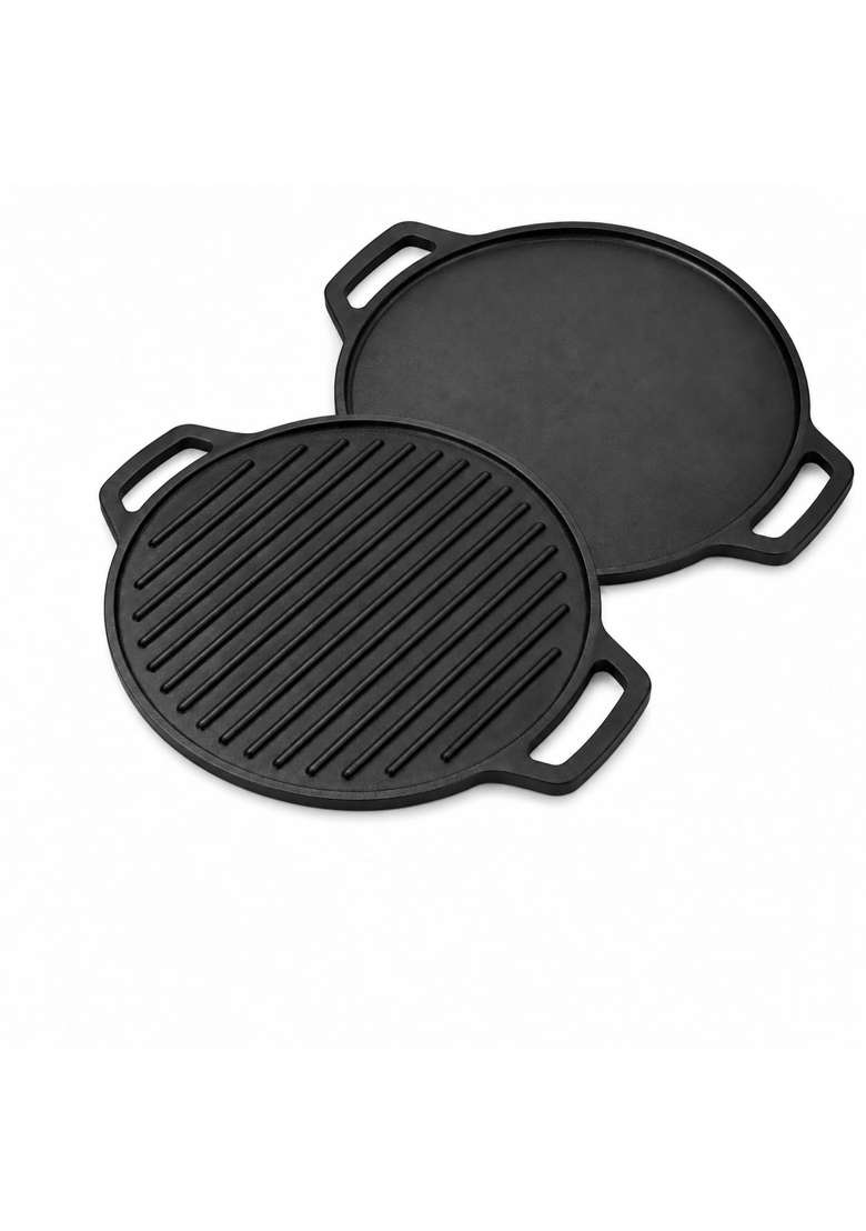 Solimo Cast Iron Dosa Tawa Dosa Pan Pre-Seasoned Cast Iron Dosa Tawa | 30 cm | 11.8 Inch | Induction Compatible | Non-Toxic | Non-Stick - Indya