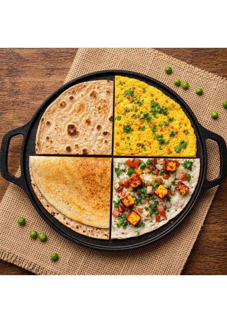 Solimo Cast Iron Dosa Tawa Dosa Pan Pre-Seasoned Cast Iron Dosa Tawa | 30 cm | 11.8 Inch | Induction Compatible | Non-Toxic | Non-Stick - Indya
