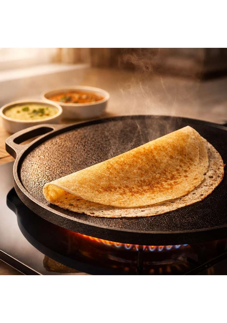 Solimo Cast Iron Dosa Tawa Dosa Pan Pre-Seasoned Cast Iron Dosa Tawa | 30 cm | 11.8 Inch | Induction Compatible | Non-Toxic | Non-Stick - Indya