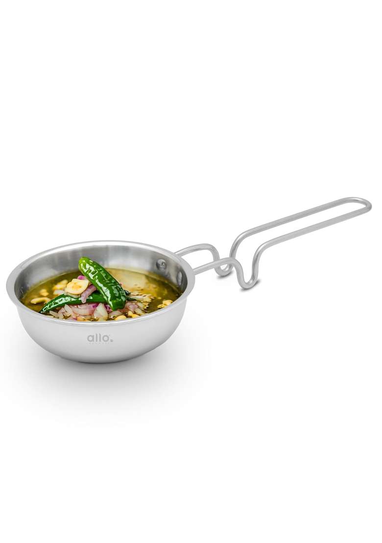 Allo Triply Stainless Steel Wok for Deep Fry Stir Fry Dry Veg Sauté Wok | 1.2 L | 1.3 Qt | 18 cm | 7.1 Inch | Induction Compatible | Non-Stick - Indya