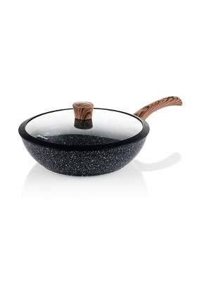 Westinghouse Black Marble Series Wok | 30 cm | 11.8 Inch | Induction Compatible | Dishwasher Safe | Non-Stick
