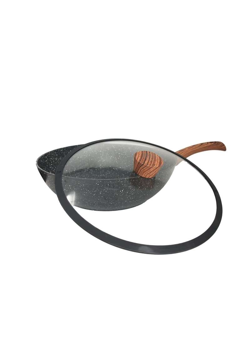 Westinghouse Black Marble Series Wok | 30 cm | 11.8 Inch | Induction Compatible | Dishwasher Safe | Non-Stick - Indya