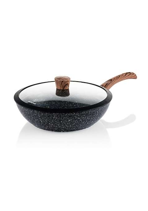 Westinghouse Black Marble Series Wok | 30 cm | 11.8 Inch | Induction Compatible | Dishwasher Safe | Non-Stick