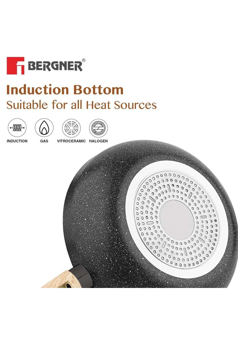 BERGNER Earth Black Non-Stick Wok | 3 L | 3.2 Qt | 24 cm | 9.4 Inch | Induction Compatible - Indya