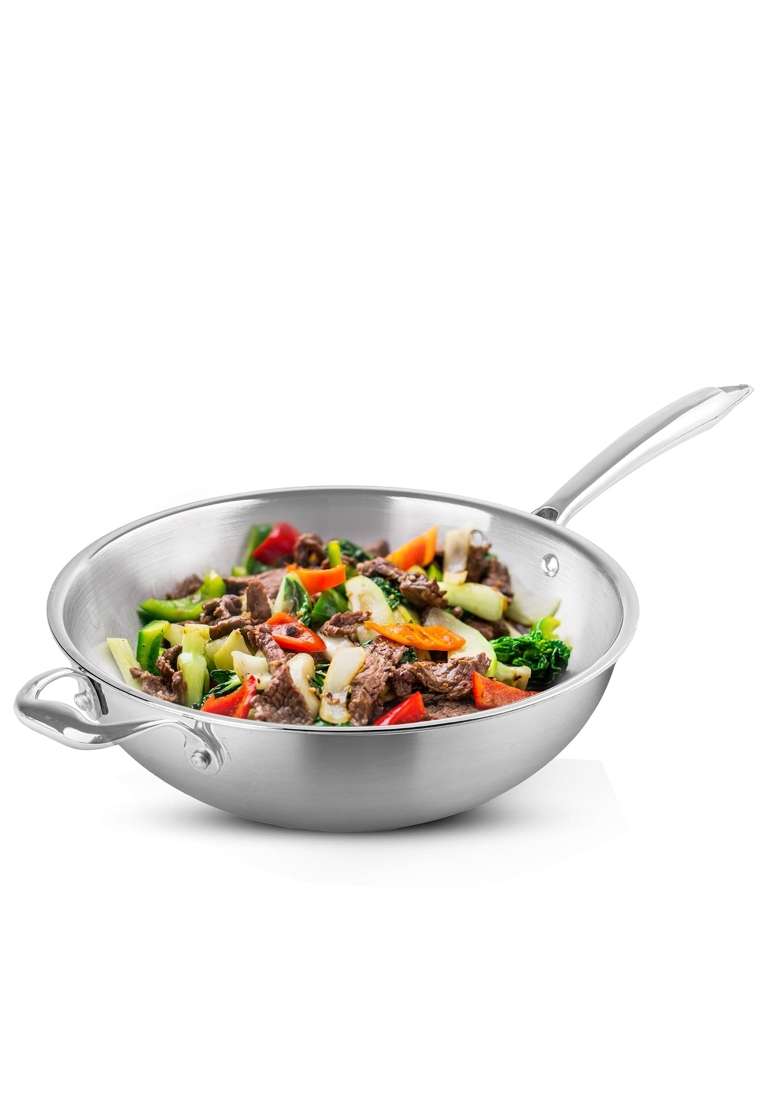AGARO Stainless Steel Regency Triply Wok | 3 L | 3.2 Qt | 26 cm | 10.2 Inch | Induction Compatible - Indya