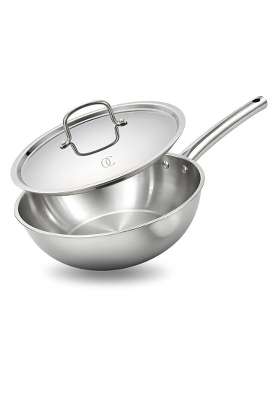 Omichef Triply Stainless Steel Wok with Lid | 3 L | 3.2 Qt | 24 cm | 9.4 Inch | Induction Compatible | Non-Toxic