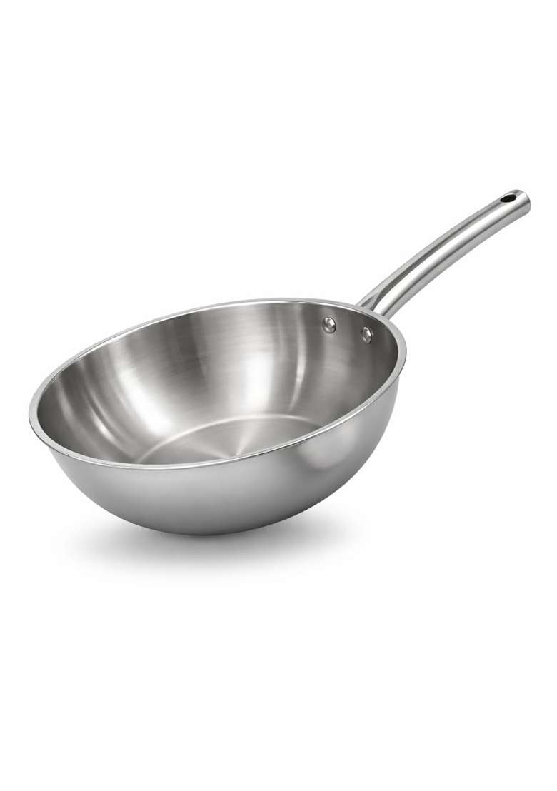 Omichef Triply Stainless Steel Wok with Lid | 3 L | 3.2 Qt | 24 cm | 9.4 Inch | Induction Compatible | Non-Toxic - Indya