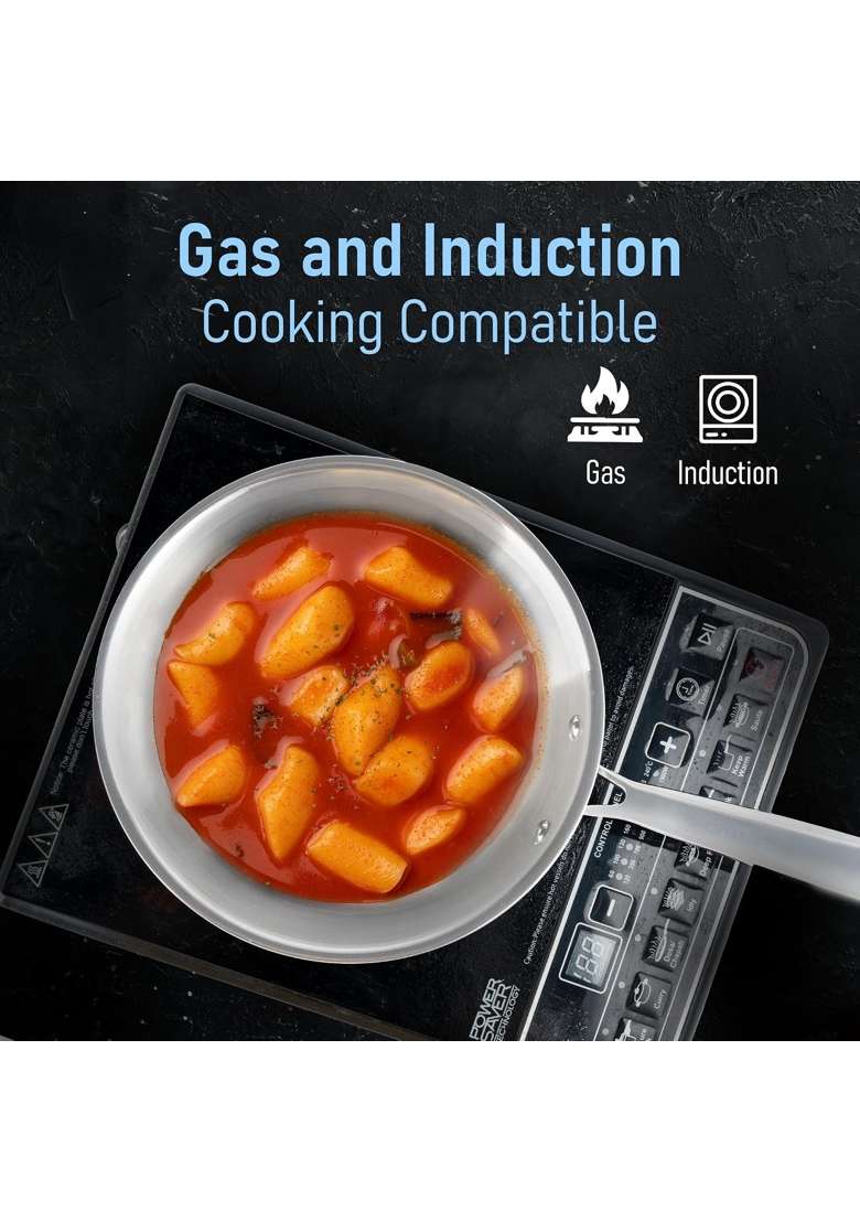 AGARO Stainless Steel Regency Triply Wok | 1.5 L | 1.6 Qt | 20 cm | 7.9 Inch | Induction Compatible - Indya