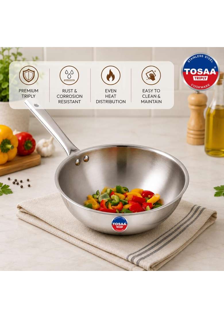Tosaa Triply Wok | 3500 ml | 118.3 fl oz | 26 cm | 10.2 Inch - Indya