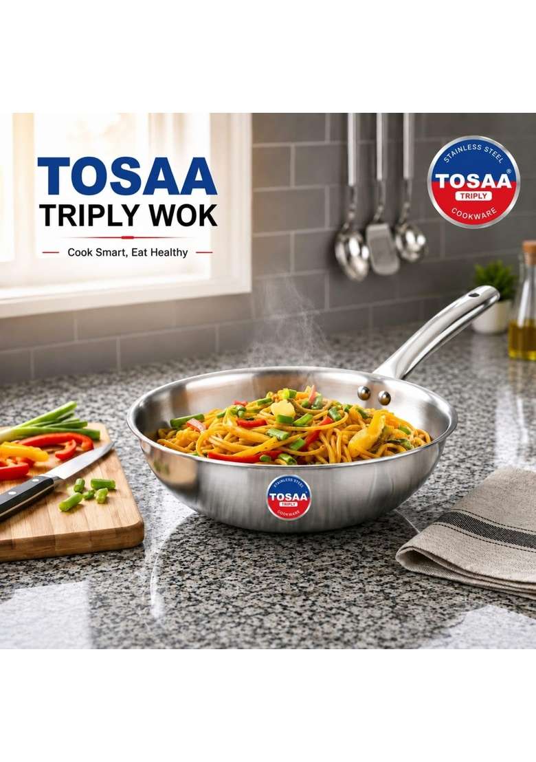 Tosaa Triply Wok | 3500 ml | 118.3 fl oz | 26 cm | 10.2 Inch - Indya