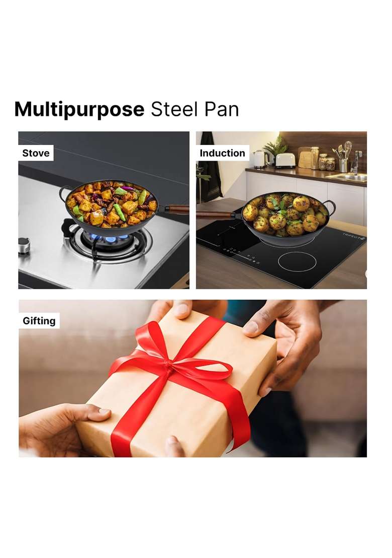 The Better Home Carbon SteelPulse Series Wok with Handle | 4 L | 4.2 Qt | Induction Compatible - Indya