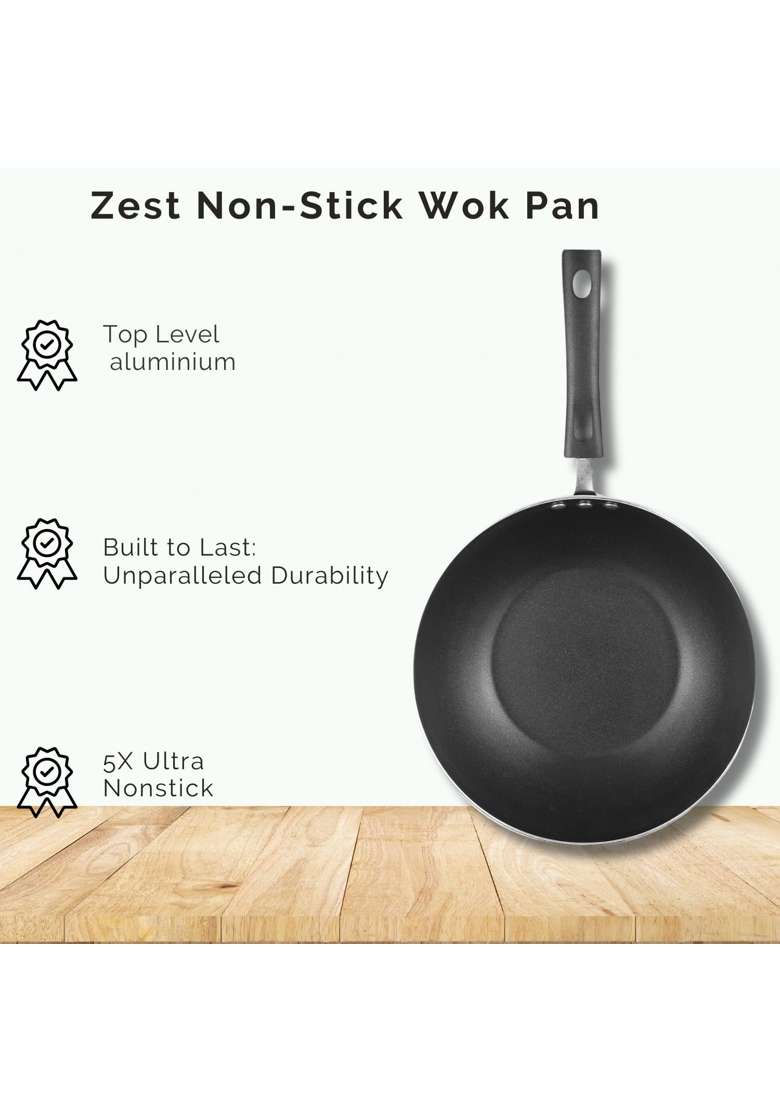 Vinod Zest Aluminium Non Stick Wok | 3 L | 3.2 Qt | 26 cm | 10.2 Inch - Indya