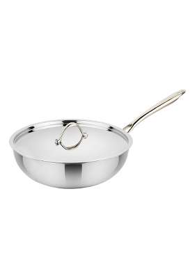 Prabha Stainless Steel Prima Wok | 3.5 L | 3.7 Qt | 26 cm | 10.2 Inch | Induction Compatible