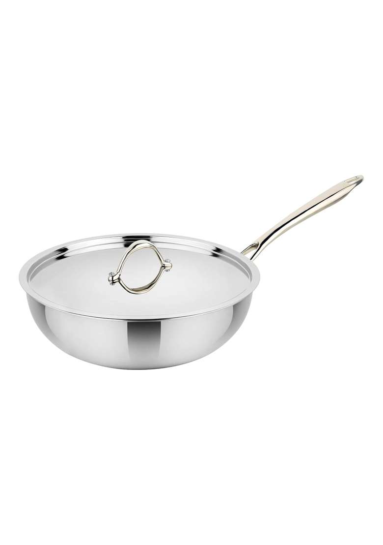 Prabha Stainless Steel Prima Wok | 3.5 L | 3.7 Qt | 26 cm | 10.2 Inch | Induction Compatible - Indya