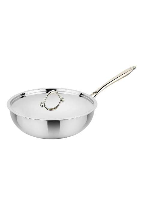 Prabha Stainless Steel Prima Wok | 3.5 L | 3.7 Qt | 26 cm | 10.2 Inch | Induction Compatible