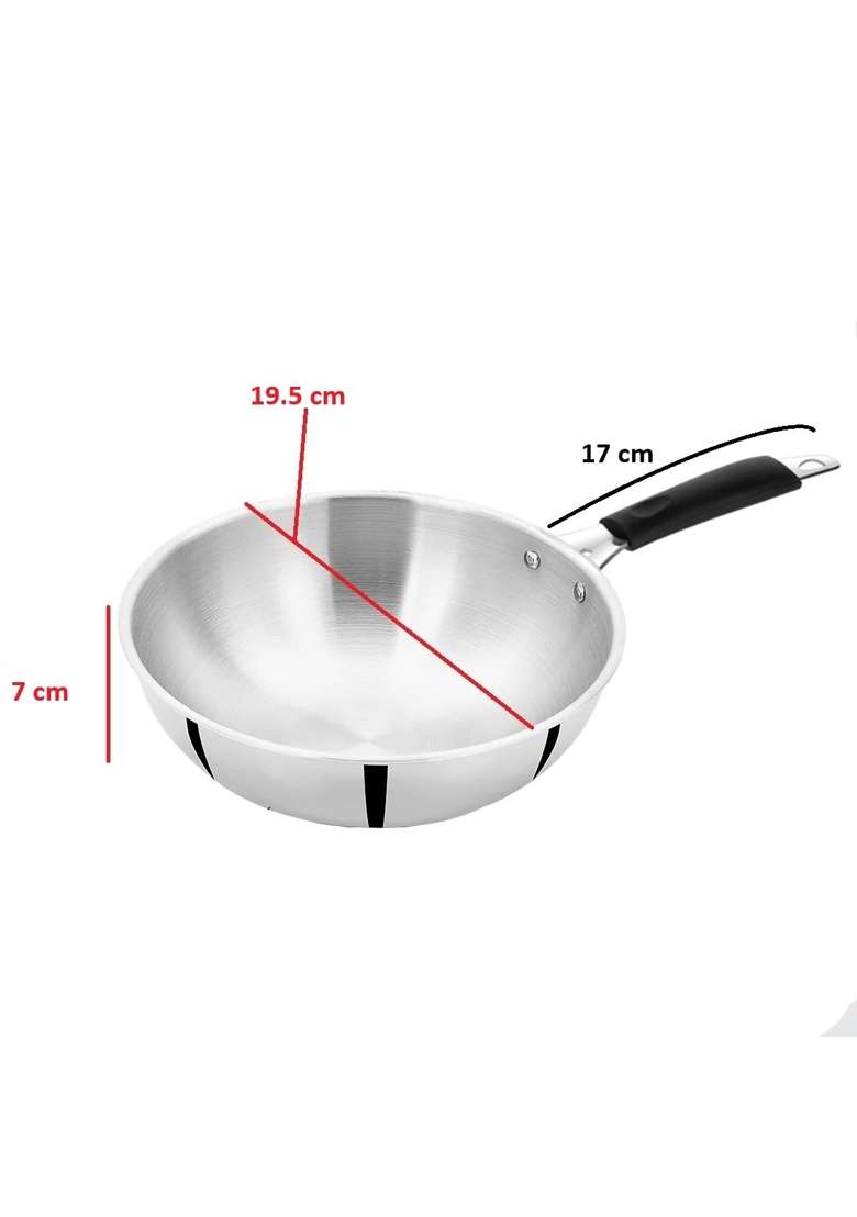 MARWALL Triply Stainless Steel Wok | 18 cm | 7.1 Inch - Indya