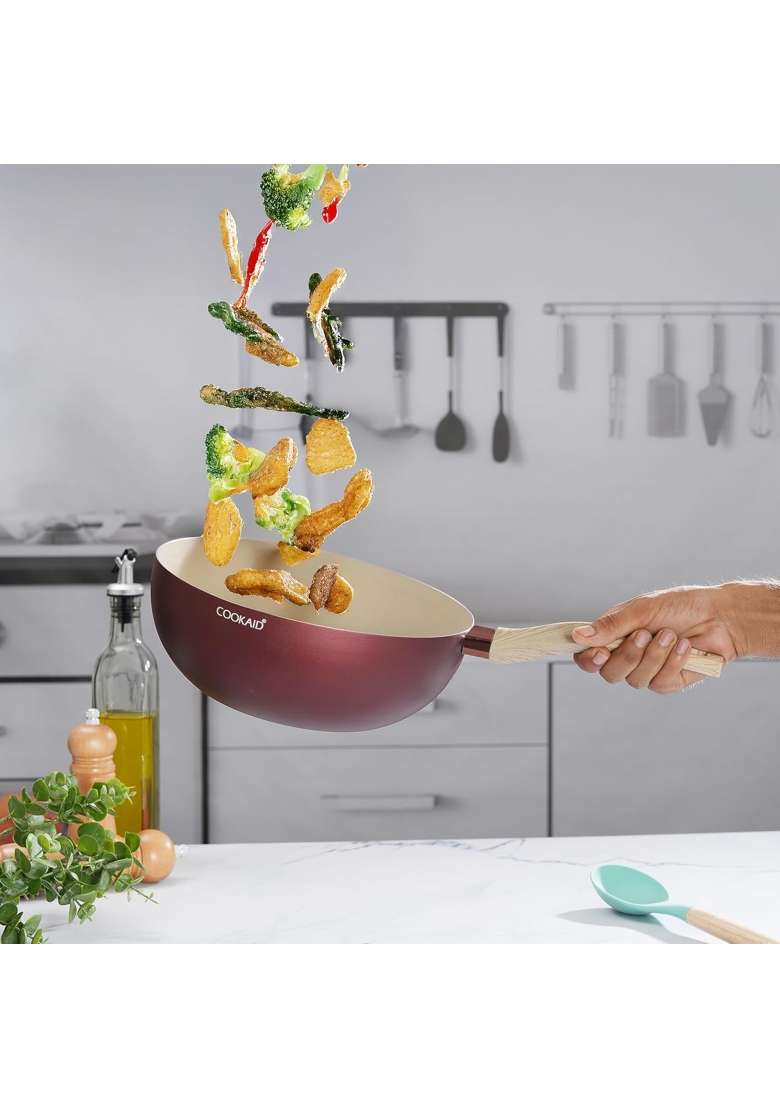 COOKAID Wok Pan Woks for Cooking | 24 cm | 9.4 Inch | Induction Compatible | Non-Stick - Indya