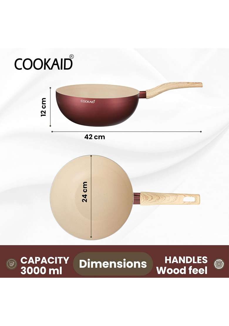 COOKAID Wok Pan Woks for Cooking | 24 cm | 9.4 Inch | Induction Compatible | Non-Stick - Indya