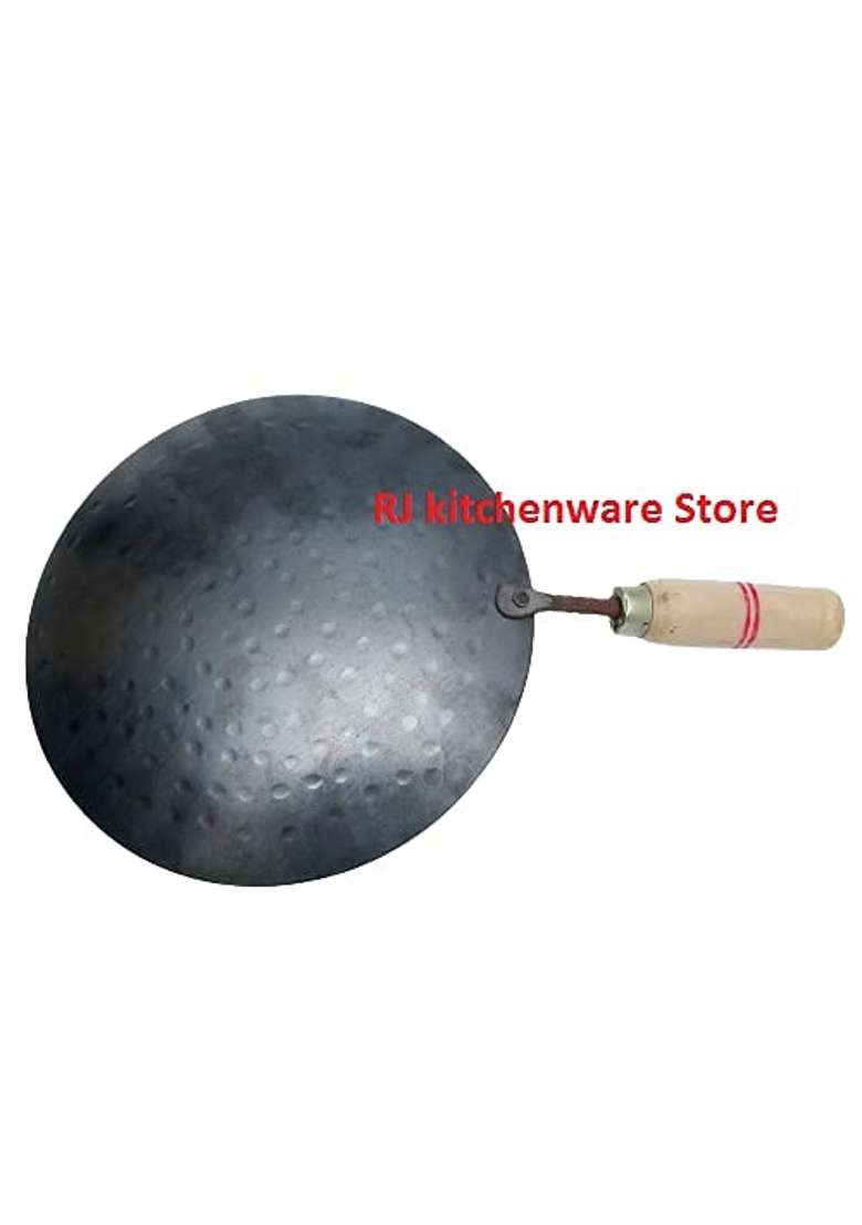 RJ kitchenware Store Iron Tawa Flat Griddle for Chapati Tawa Dosa Fry Tawa with Wooden Handle Handmade Loha Iron - Indya