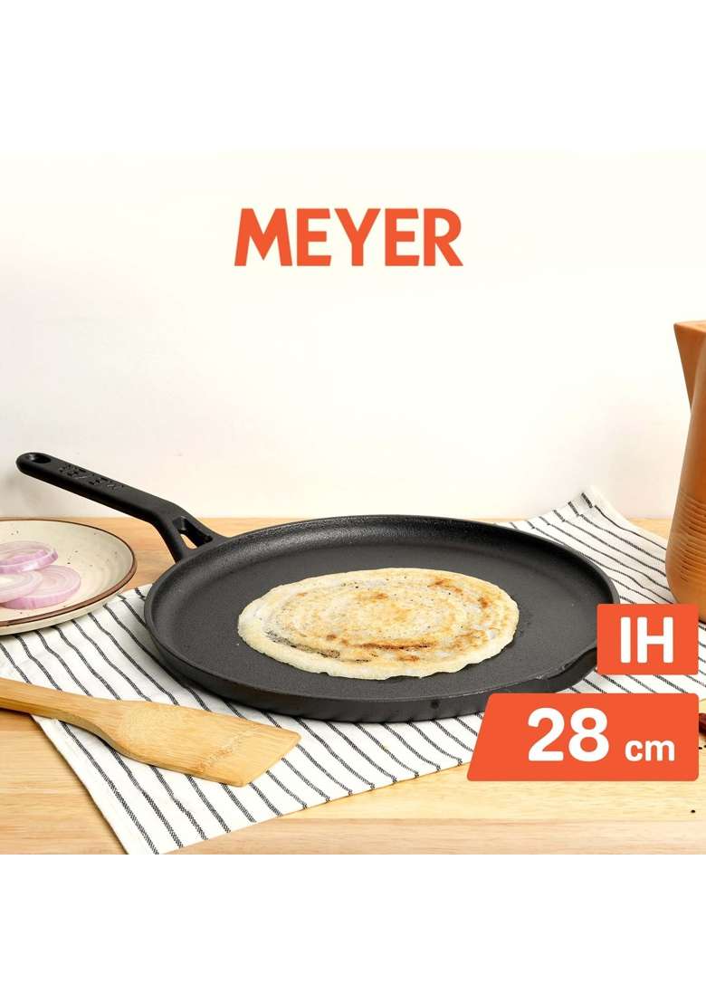 Meyer Pre-Seasoned Cast Iron Flat Dosa | 28 cm | 11 Inch | Induction Compatible - Indya