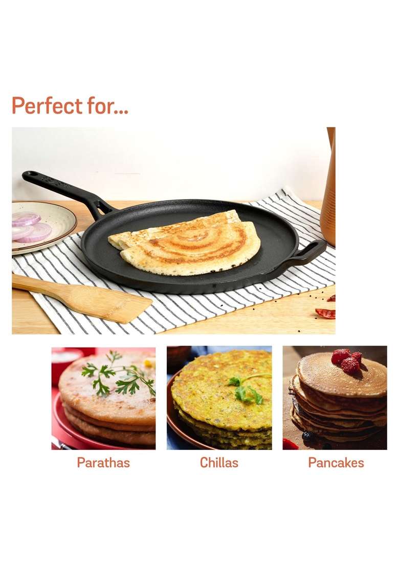 Meyer Pre-Seasoned Cast Iron Flat Dosa | 28 cm | 11 Inch | Induction Compatible - Indya
