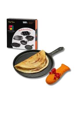 Human Hydro Cast Iron Tawa Flat Griddle Single Handle | 25 cm | 9.8 Inch | Induction Compatible | Non-Stick