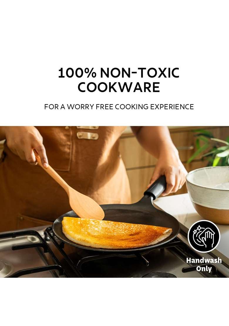 TRAMONTINA Titanex Pre-Seasoned Cast Iron Dosa Tawa Dosa Pan | 28 cm | 11 Inch | Induction Compatible - Indya