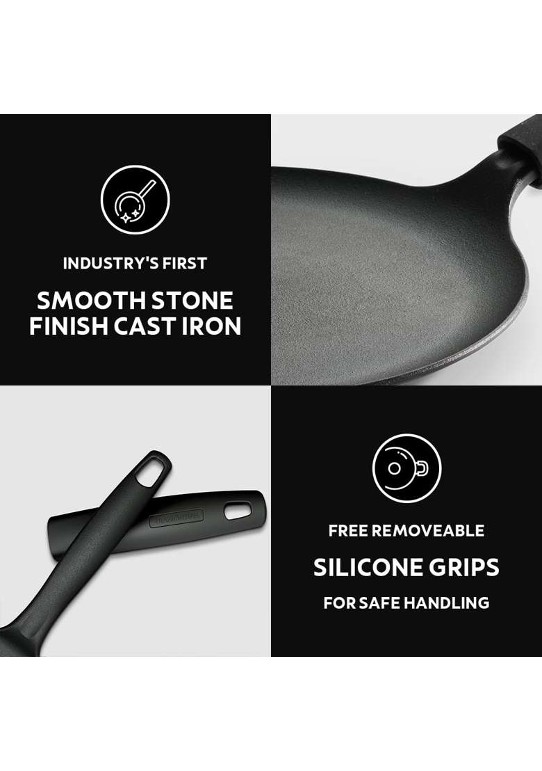 TRAMONTINA Titanex Pre-Seasoned Cast Iron Dosa Tawa Dosa Pan | 28 cm | 11 Inch | Induction Compatible - Indya
