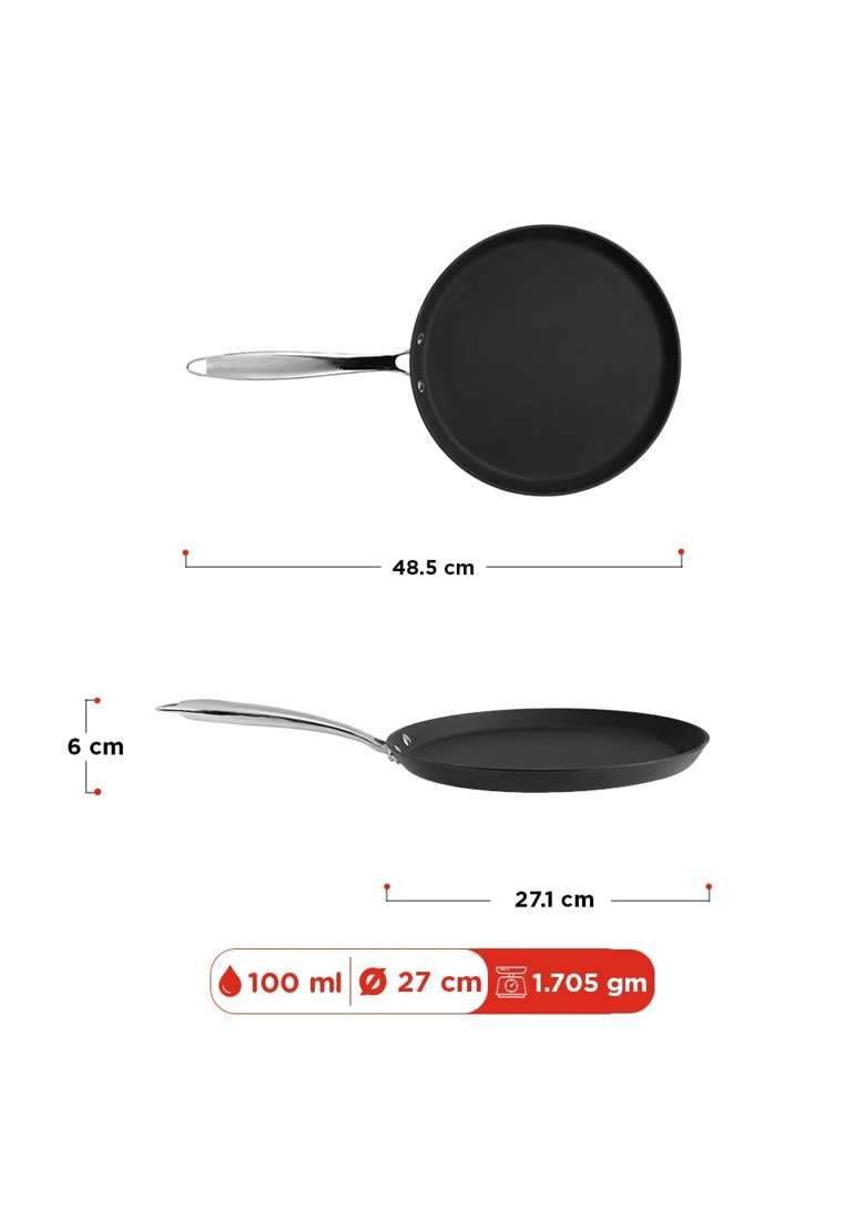 Vinod Ferona Lightweight Cast Iron Dosa Tawa Dosa Pan | 27 cm | 10.6 Inch | PFOA Free - Indya