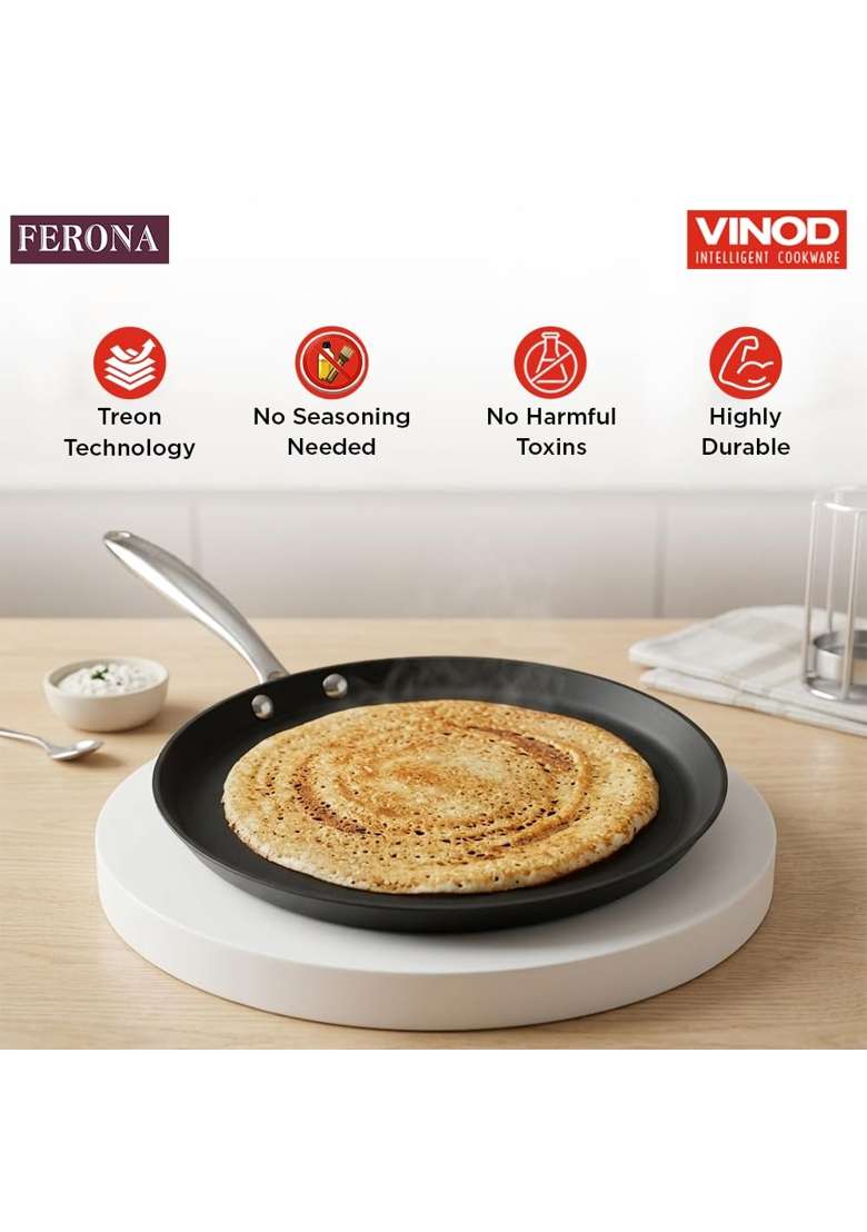 Vinod Ferona Lightweight Cast Iron Dosa Tawa Dosa Pan | 27 cm | 10.6 Inch | PFOA Free - Indya