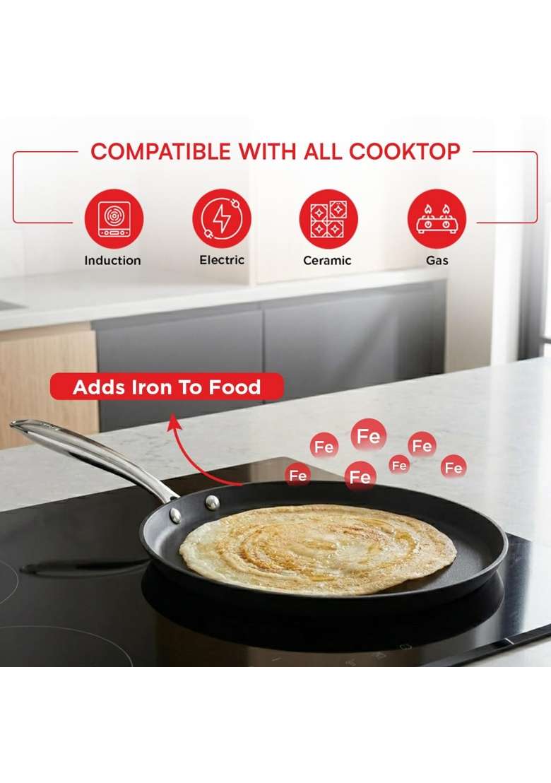 Vinod Ferona Lightweight Cast Iron Dosa Tawa Dosa Pan | 27 cm | 10.6 Inch | PFOA Free - Indya