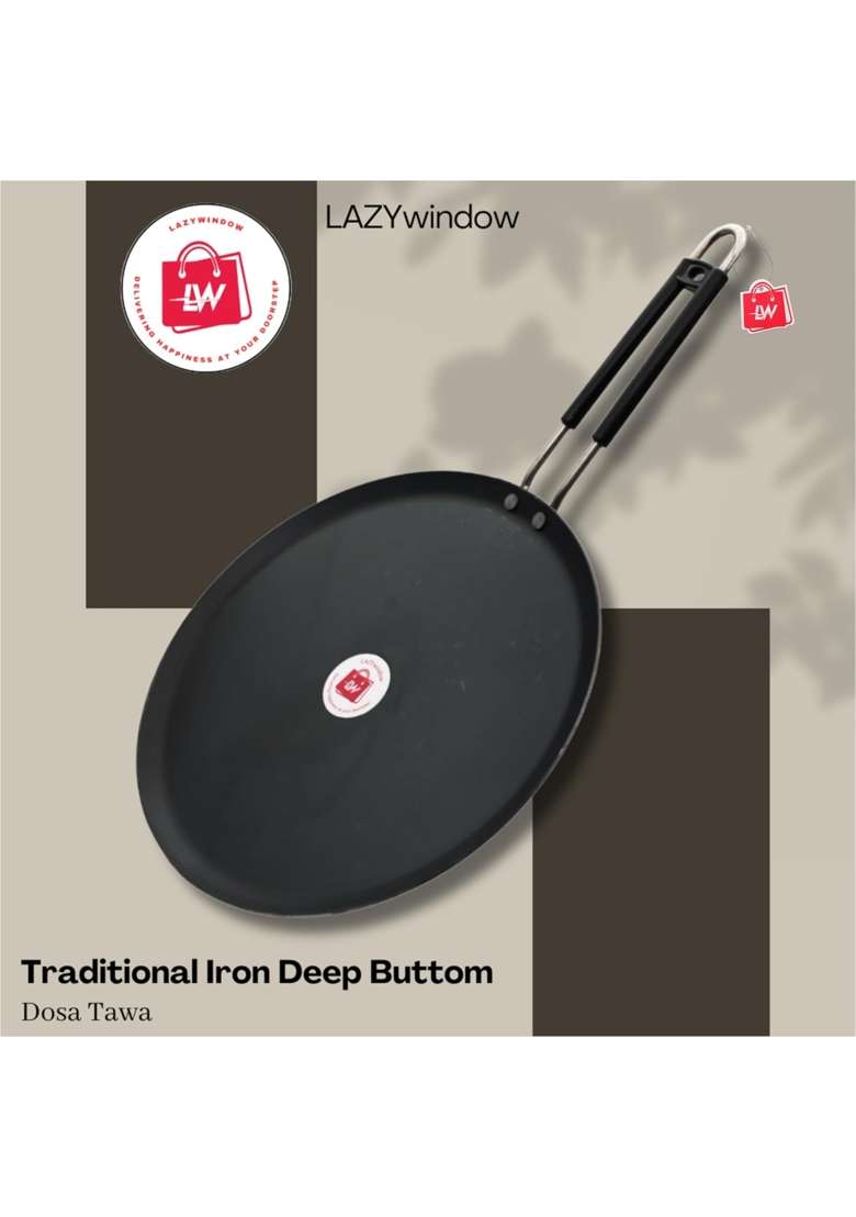 LAZYwindow Iron Tawa and Deep Kadhai Wok Set | Pack of 3 | Induction Compatible - Indya
