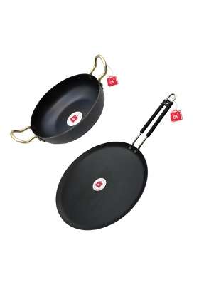 LAZYwindow Iron Deep Kadhai Wok and Tawa Combo | Insulated