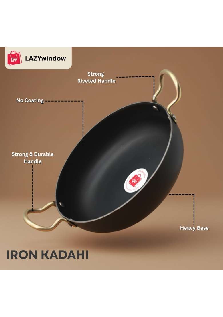 LAZYwindow Iron Deep Kadhai Wok and Tawa Combo | Insulated - Indya