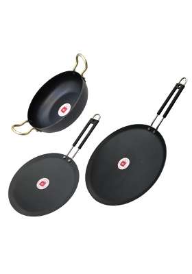 LAZYwindow Iron Deep Kadhai Wok and Tawa Combo | Induction Compatible