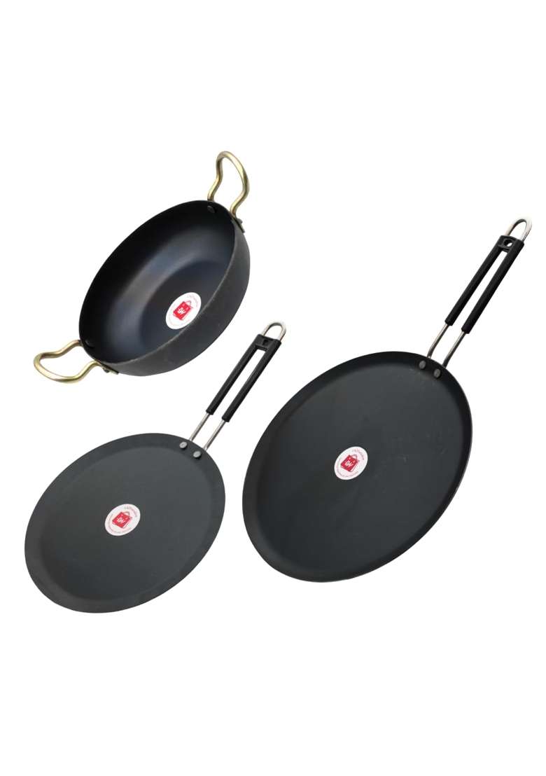 LAZYwindow Iron Deep Kadhai Wok and Tawa Combo | Induction Compatible - Indya