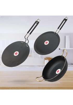 LAZYwindow Iron Tawa and Deep Kadhai Wok Combo | Induction Compatible
