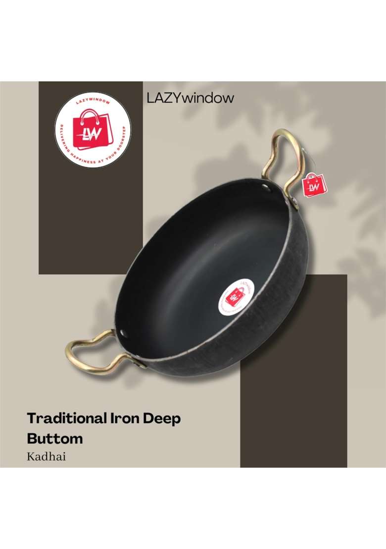 LAZYwindow Iron Tawa and Deep Kadhai Wok Combo | Induction Compatible - Indya