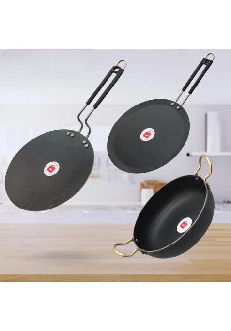 LAZYwindow Iron Tawa and Deep Kadhai Wok Combo | Induction Compatible
