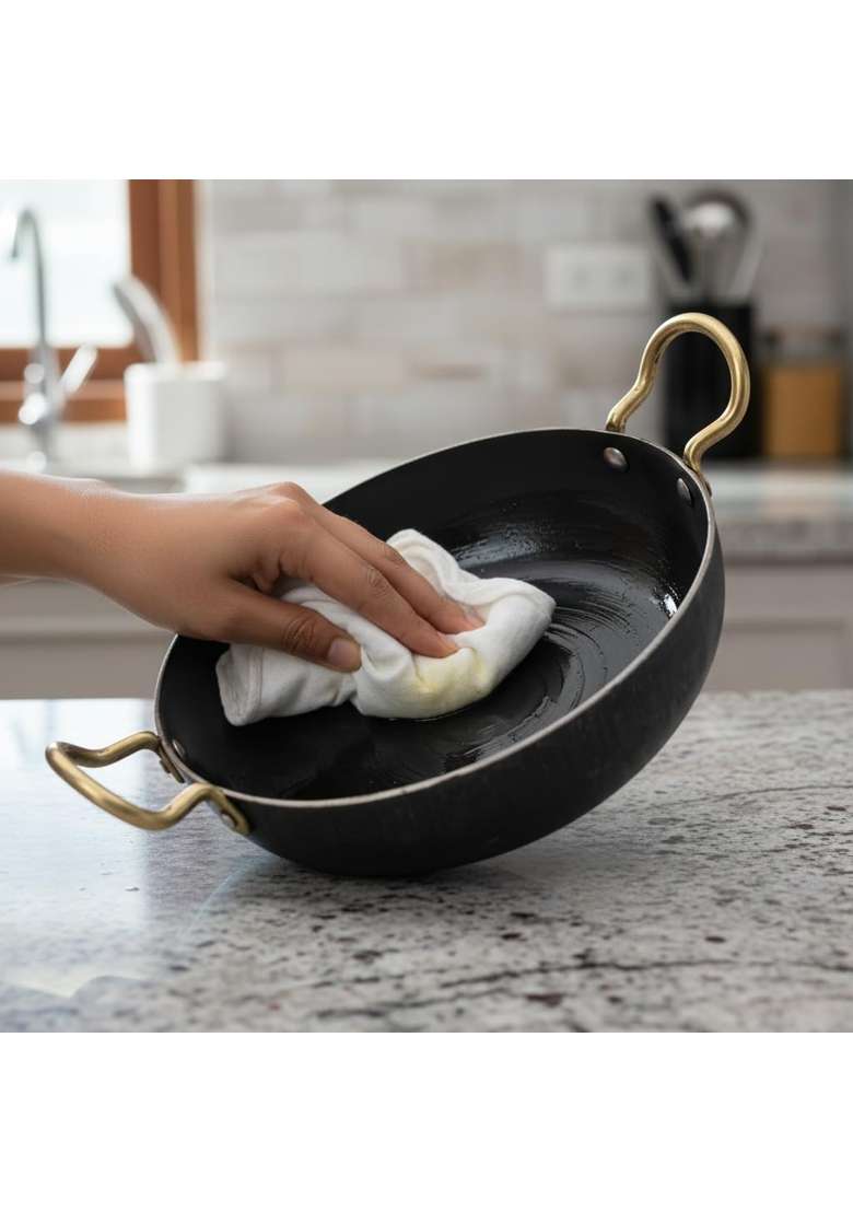LAZYwindow Iron Deep Kadhai Wok and Tawa Combo with Grip Handle - Indya